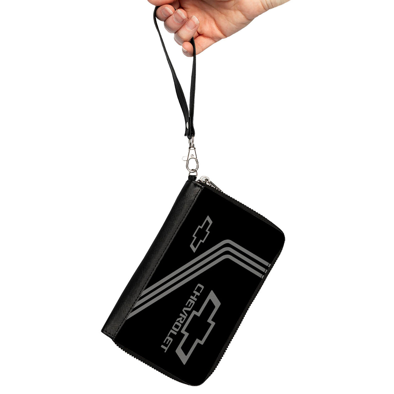 Chevrolet Bowtie Logo & Stripes Black & Gray PU Zip Around Wallet Rectangle
