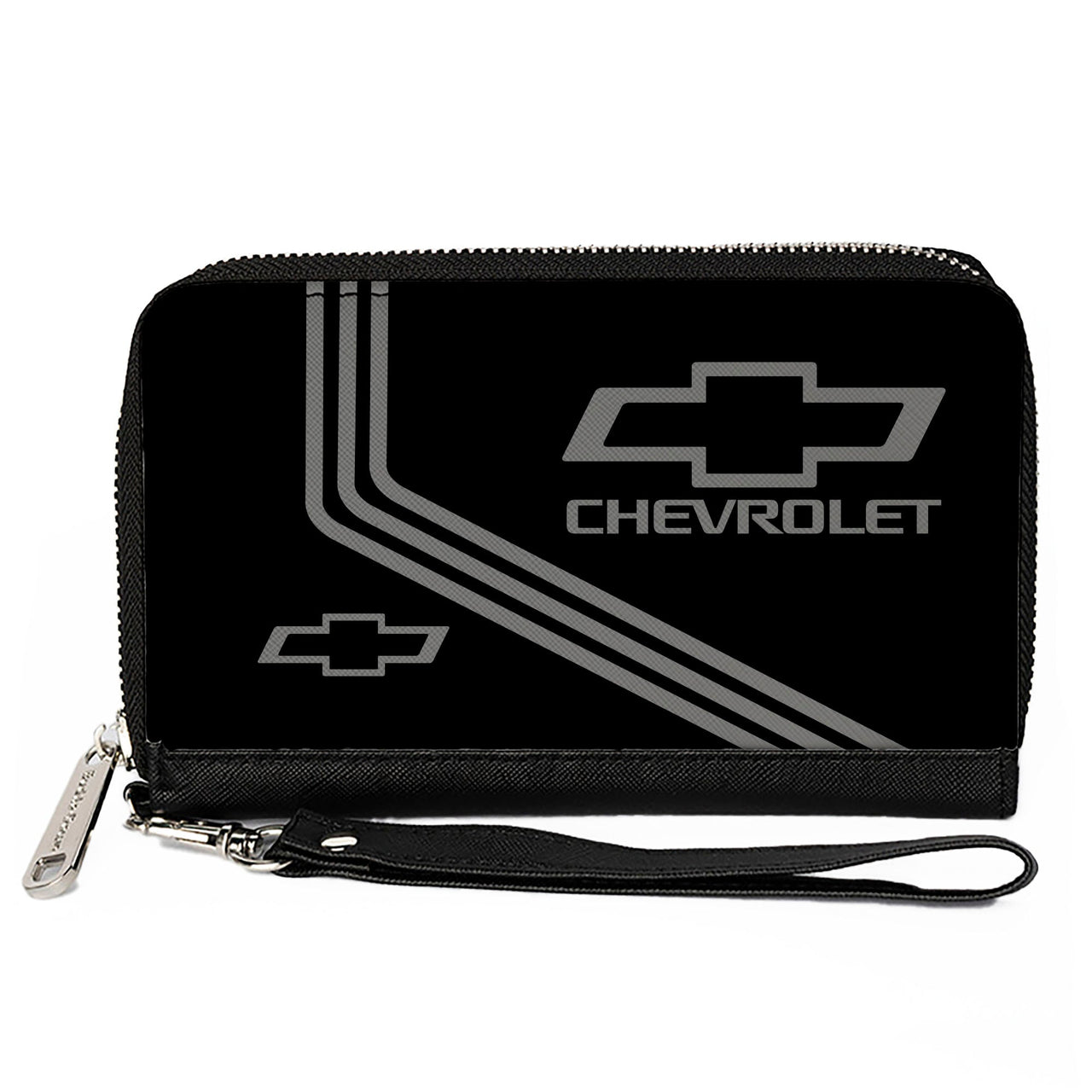 Chevrolet Bowtie Logo & Stripes Black & Gray PU Zip Around Wallet Rectangle