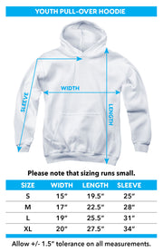 Youth pullover hoodie size chart