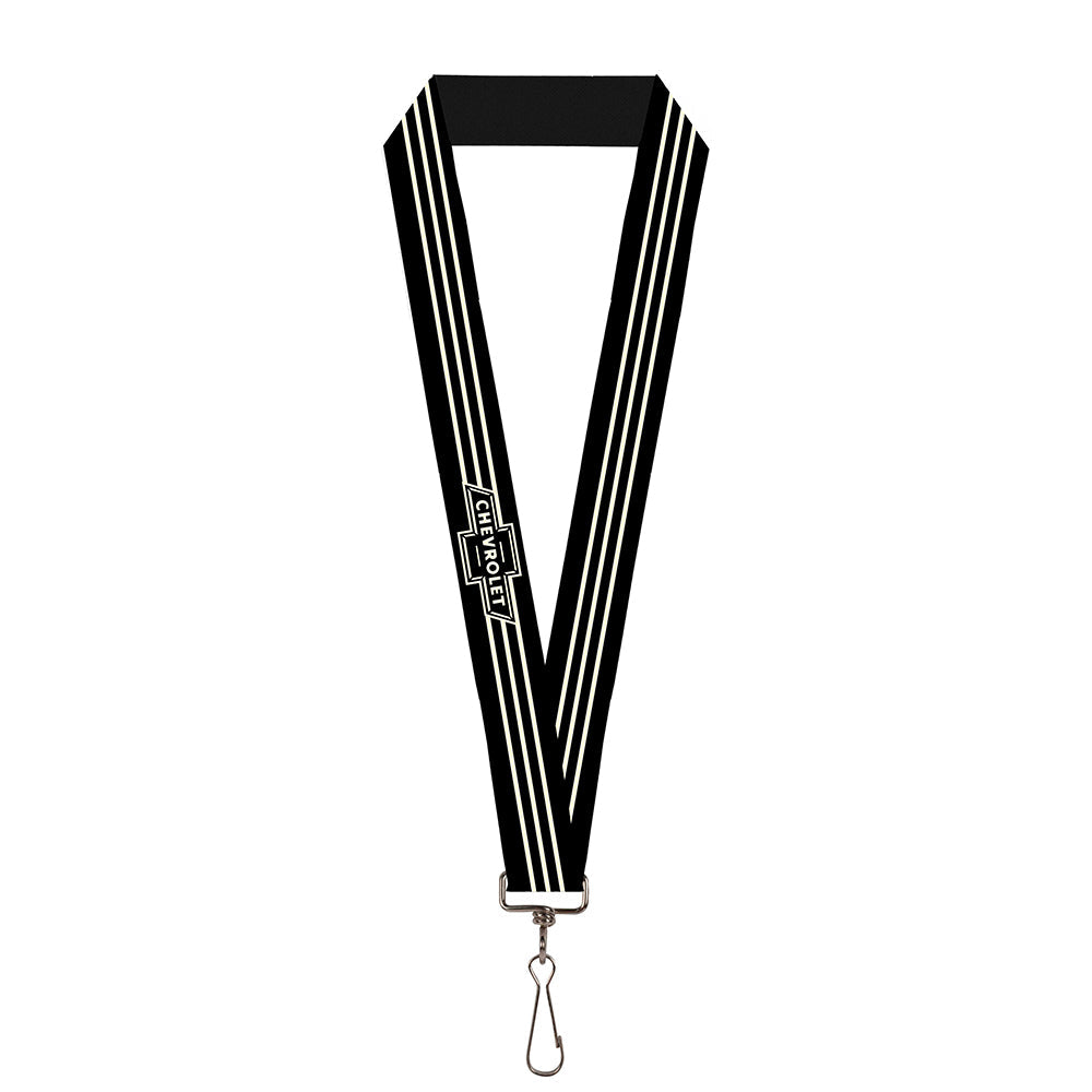 Vintage Chevrolet Bowtie 3-Stripe Black & Ivory Lanyard - 1.0"