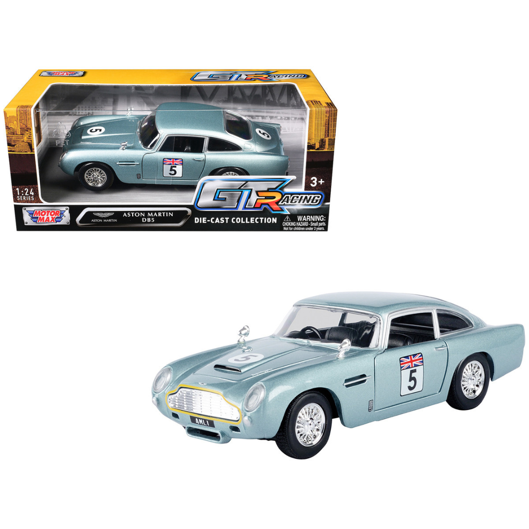 Aston Martin DB5 RHD (Right Hand Drive) #5 Light Blue Metallic "GT Racing" Series 1/24 Diecast Model Car