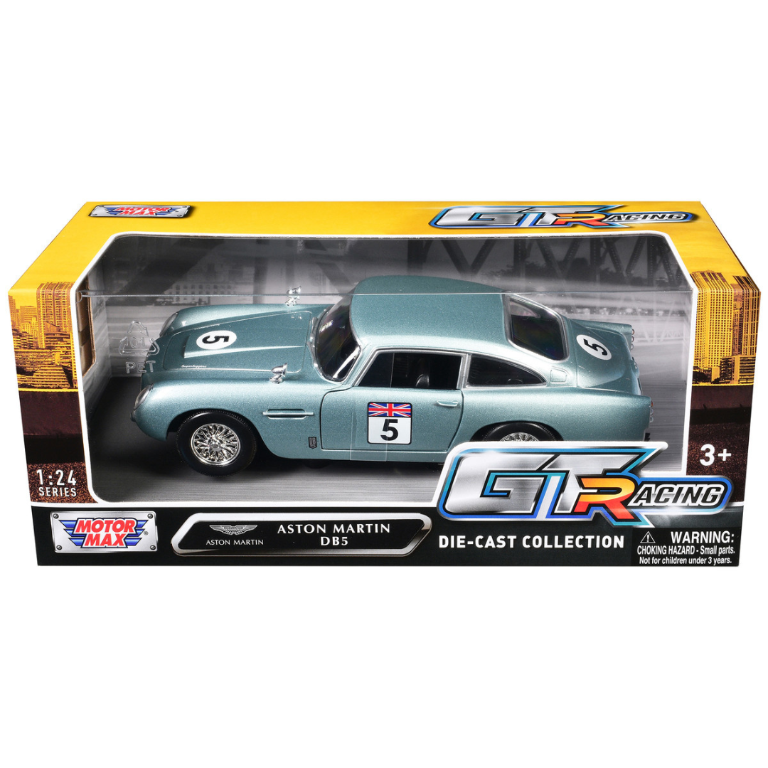 Aston Martin DB5 RHD (Right Hand Drive) #5 Light Blue Metallic "GT Racing" Series 1/24 Diecast Model Car