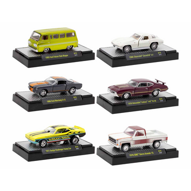 "Auto Meets" Set of 6 Cars IN DISPLAY CASES Release 75 Limited Edition 1/64 Diecast Model Cars