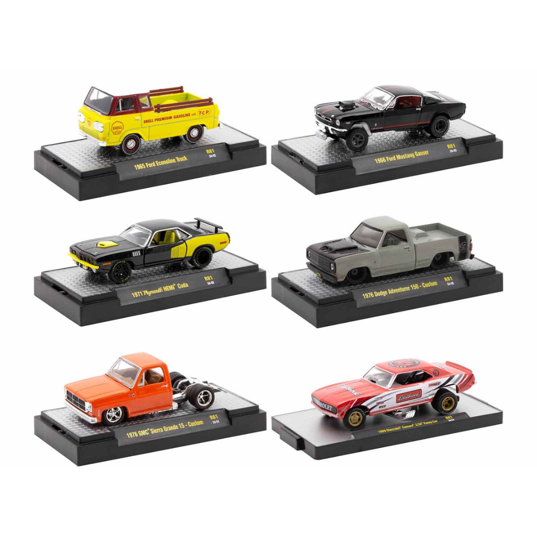 "Auto Meets" Set of 6 Cars IN DISPLAY CASES Release 81 Limited Edition 1/64 Diecast Model Cars