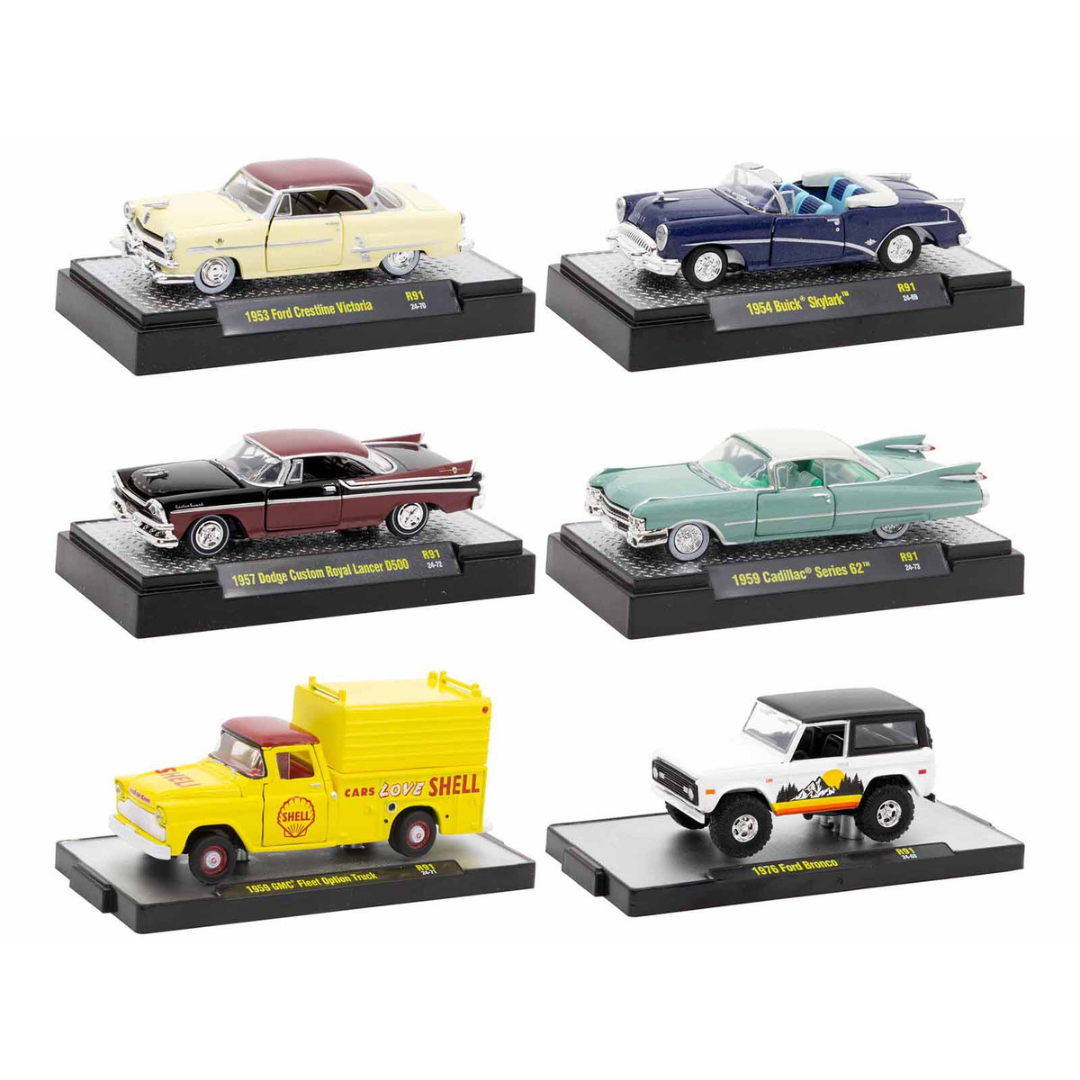 "Auto-Thentics" 6 piece Set Release 91 IN DISPLAY CASES Limited Edition 1/64 Diecast Model Cars