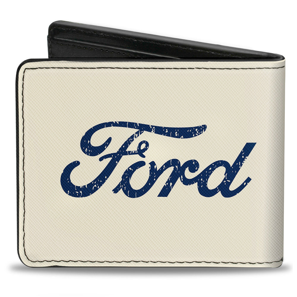 Vintage Cobra Jet Logo + Ford Script Ivory & Navy Bi-Fold Wallet