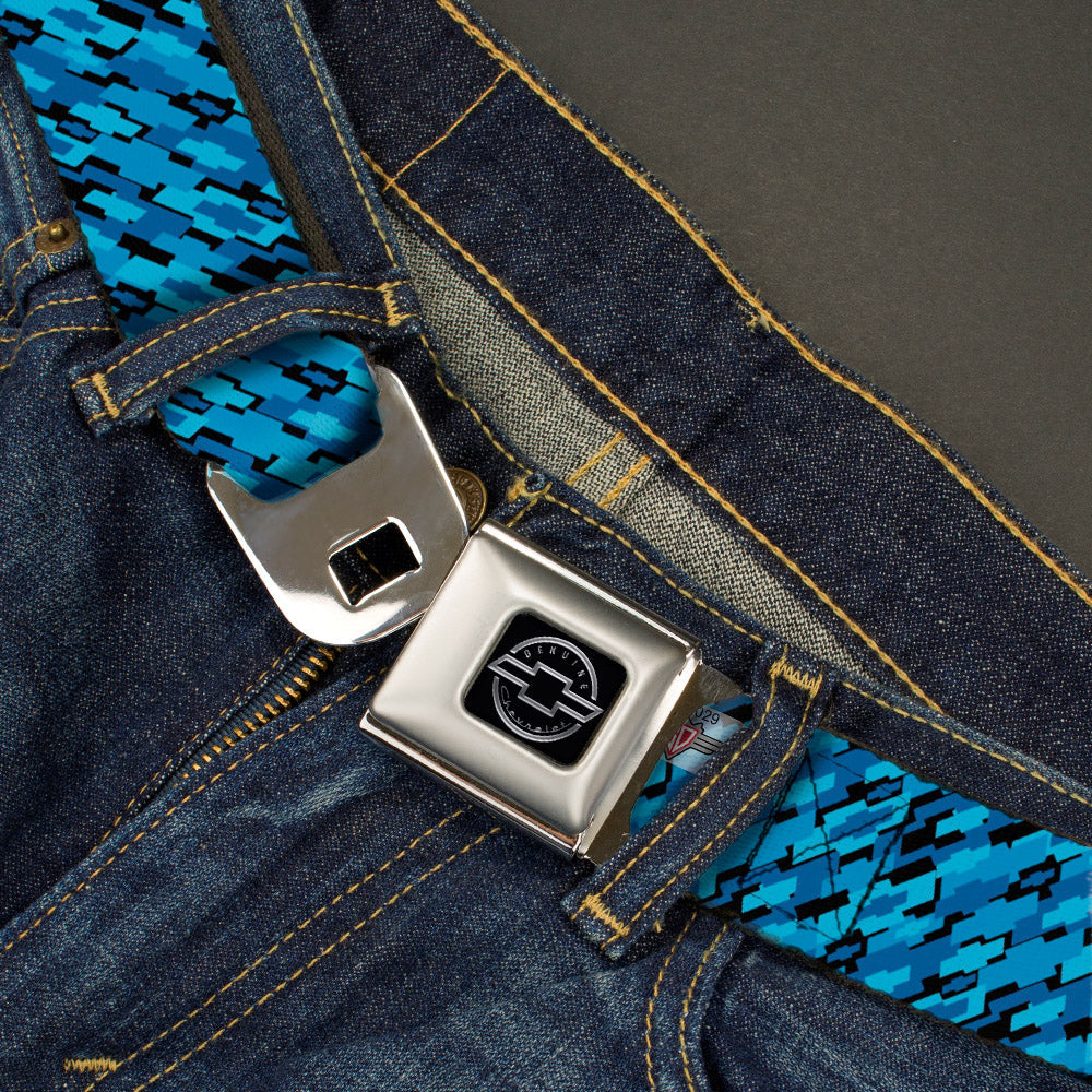 Retro Chevy Stacked Bowties Black & Blue Seatbelt Belt