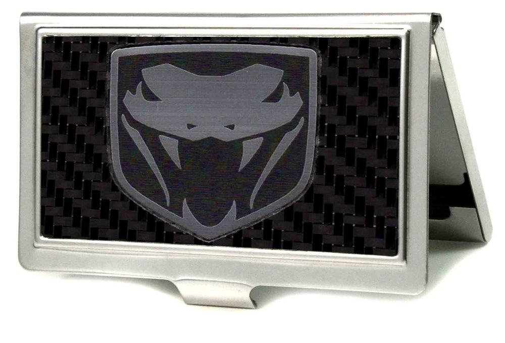 Dodge Viper Marquetry Carbon Fiber Metal Business Card Holder - Small