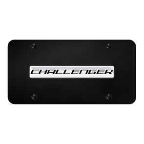 Challenger Script License Plate - Chrome on Black