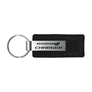 Charger Carbon Fiber Leather Key Fob in Black