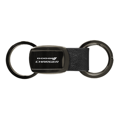 Charger Leather Tri-Ring Key Fob in Gun Metal