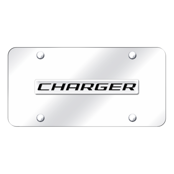 charger-script-license-plate-chrome-on-mirrored-17792-classic-auto-store-online