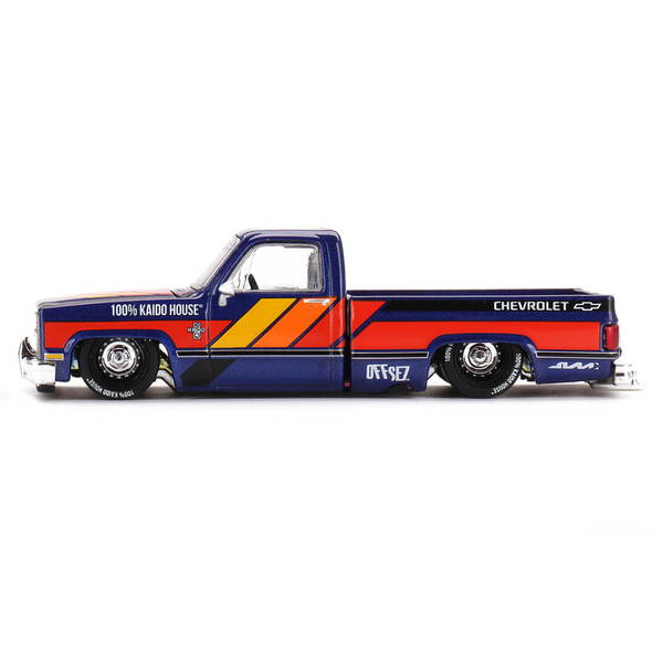 chevrolet-silverado-kaido-works-v2-pickup-truck-blue-with-graphics-designed-by-jun-imai-kaido-house-special-1-64-diecast-model-car-by-true-scale-miniatures-khmg099-classic-auto-store-online