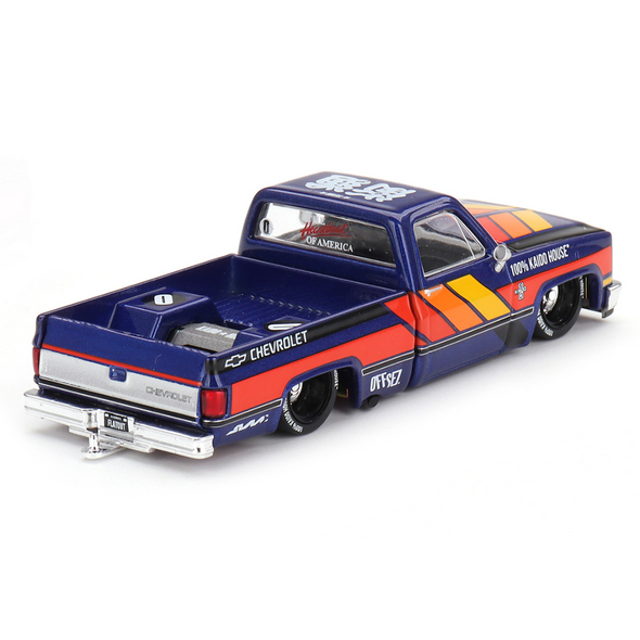 chevrolet-silverado-kaido-works-v2-pickup-truck-blue-with-graphics-designed-by-jun-imai-kaido-house-special-1-64-diecast-model-car-by-true-scale-miniatures-khmg099-classic-auto-store-online