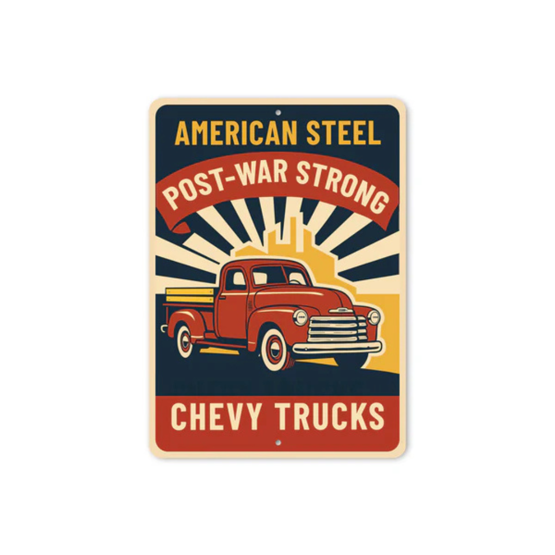 Chevy Trucks American Steel Post-War Strong Chevrolet Sign