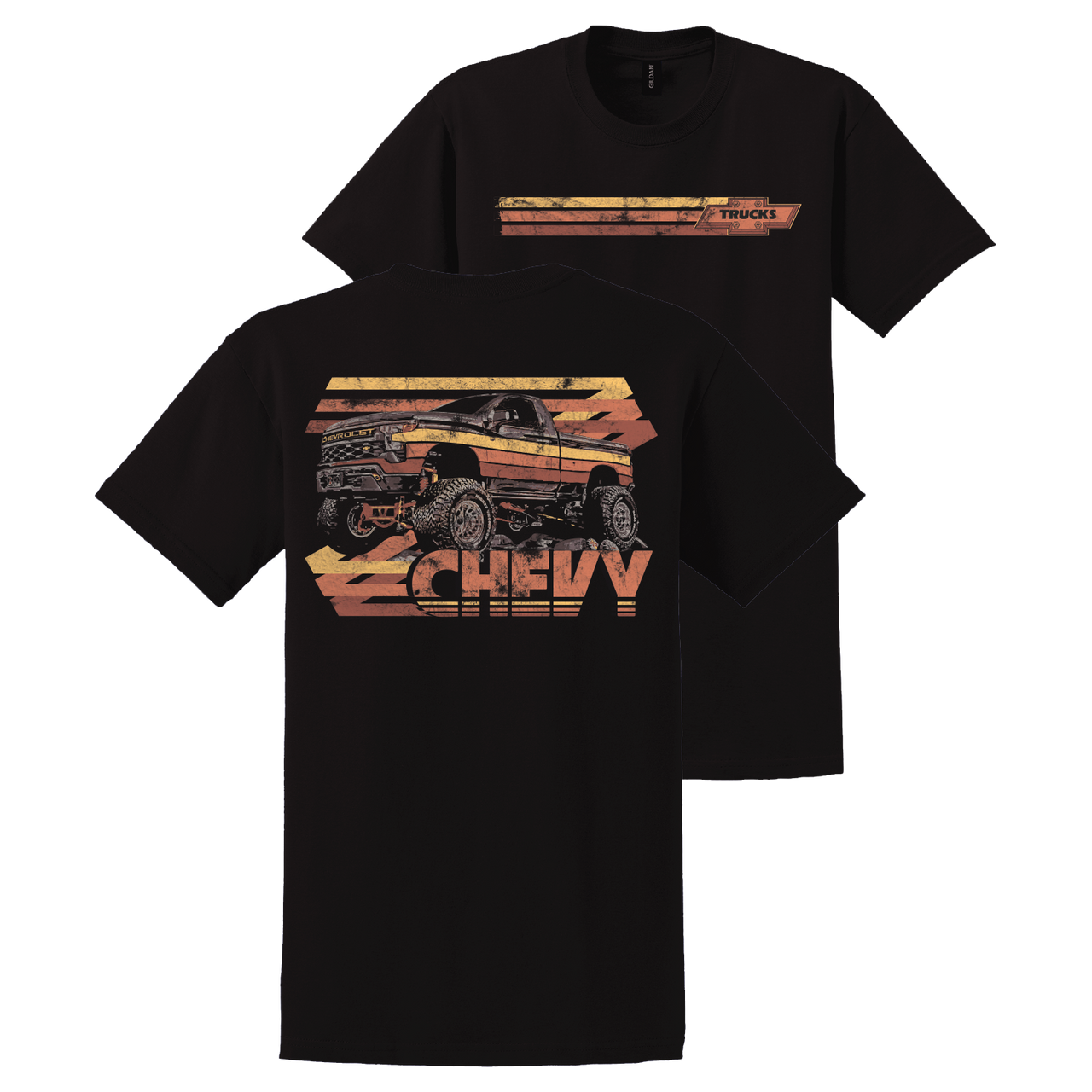 Chevy Trucks Lifted Sunset T-Shirt – Black
