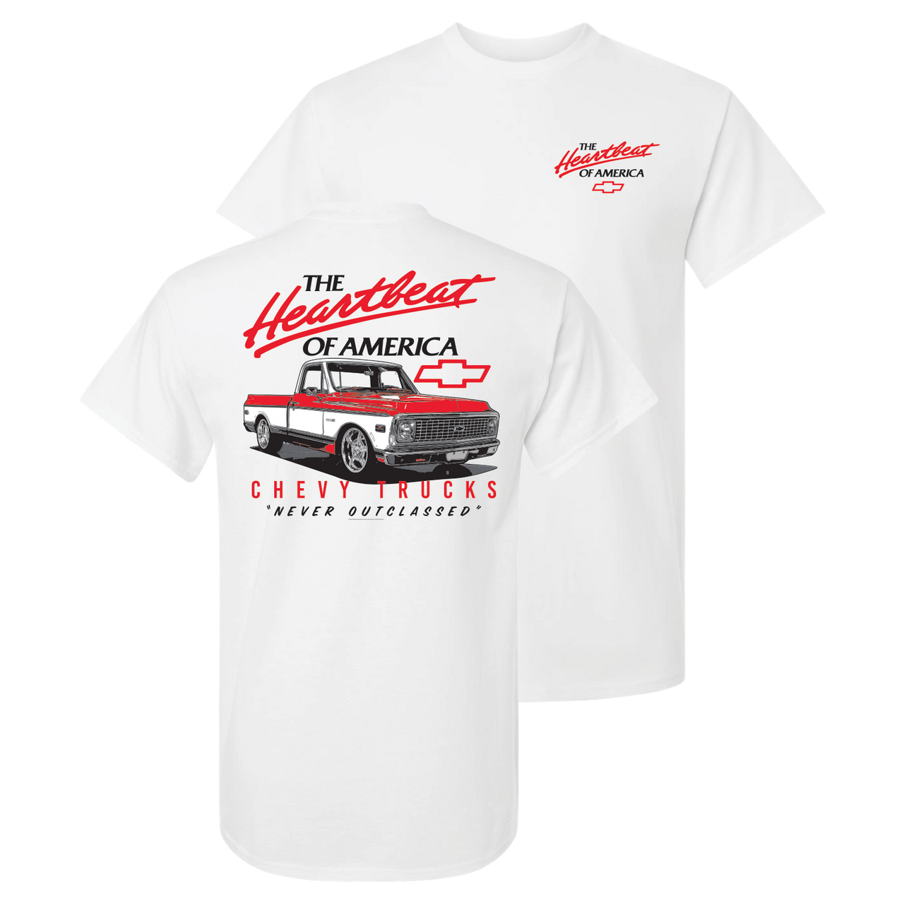 Chevy Trucks Never Outclassed Heartbeat of America T-Shirt – White