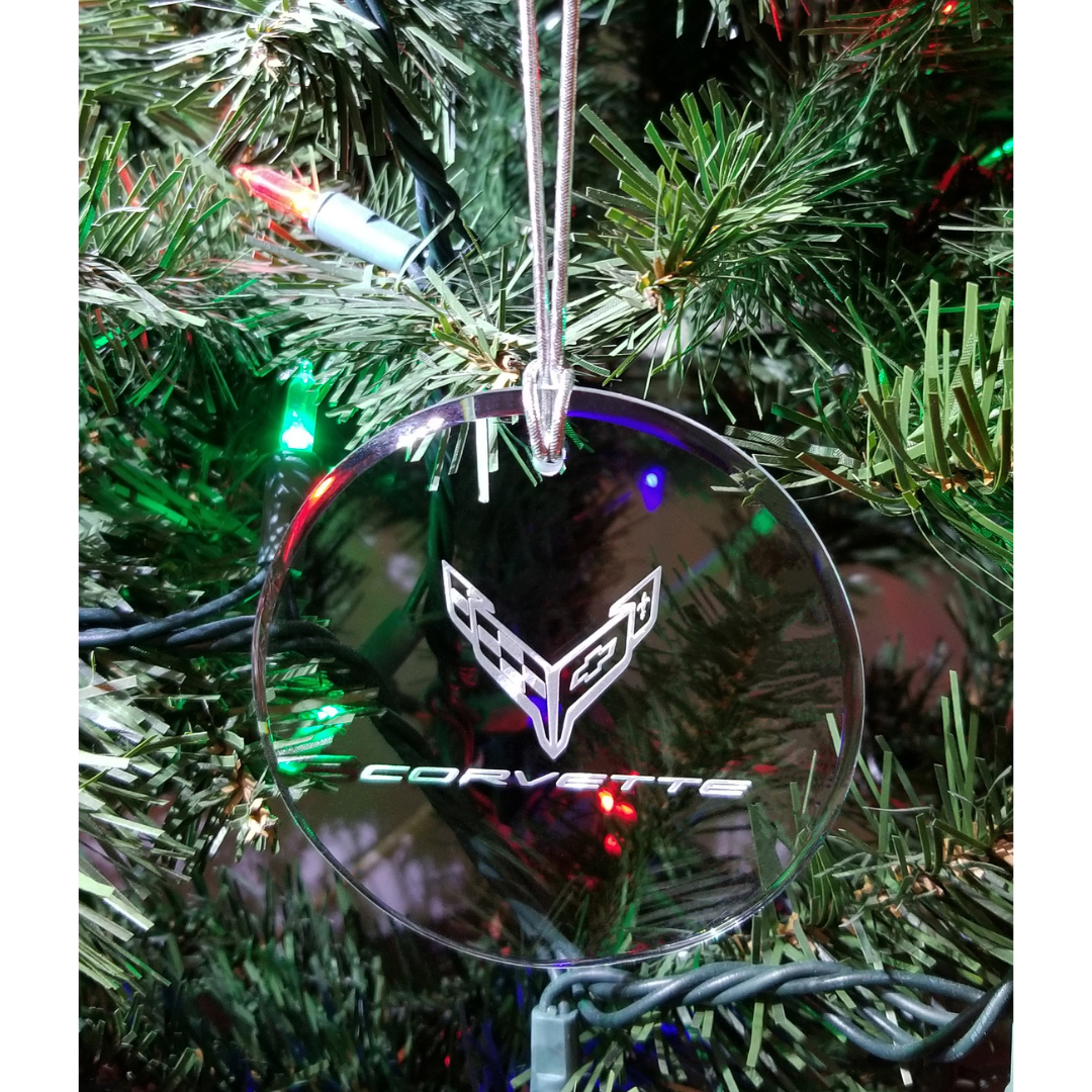 Corvette Engraved Crystal Christmas / Holiday Ornament - Choose Logo for Custom Etching