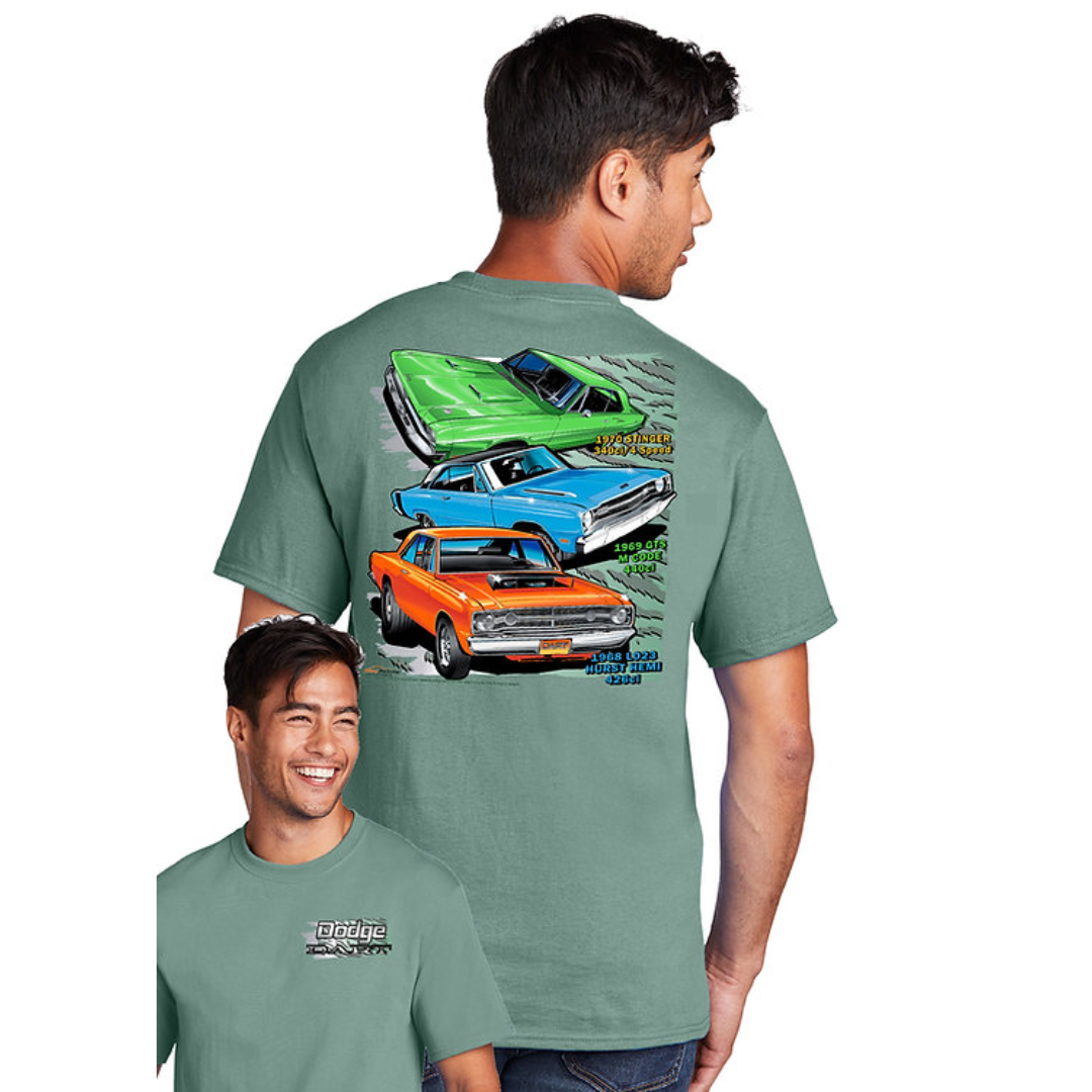 Dart 3 Car T-Shirt - 68 Hemi, 69 GTS, and 70 Swinger