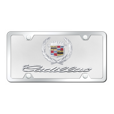 Dual Cadillac License Plate Kit - Chrome on White