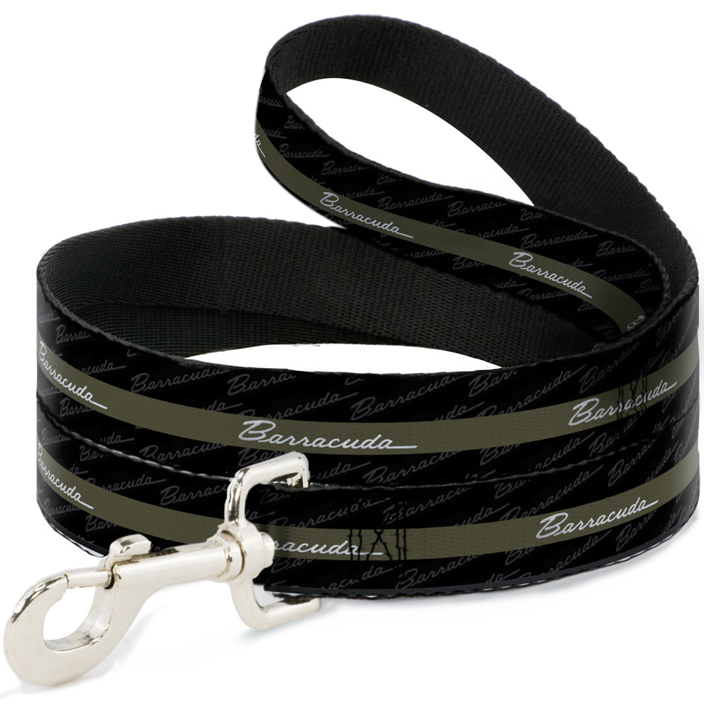 Plymouth Barracuda Script Striped Monogram Black & Olive Dog Leash