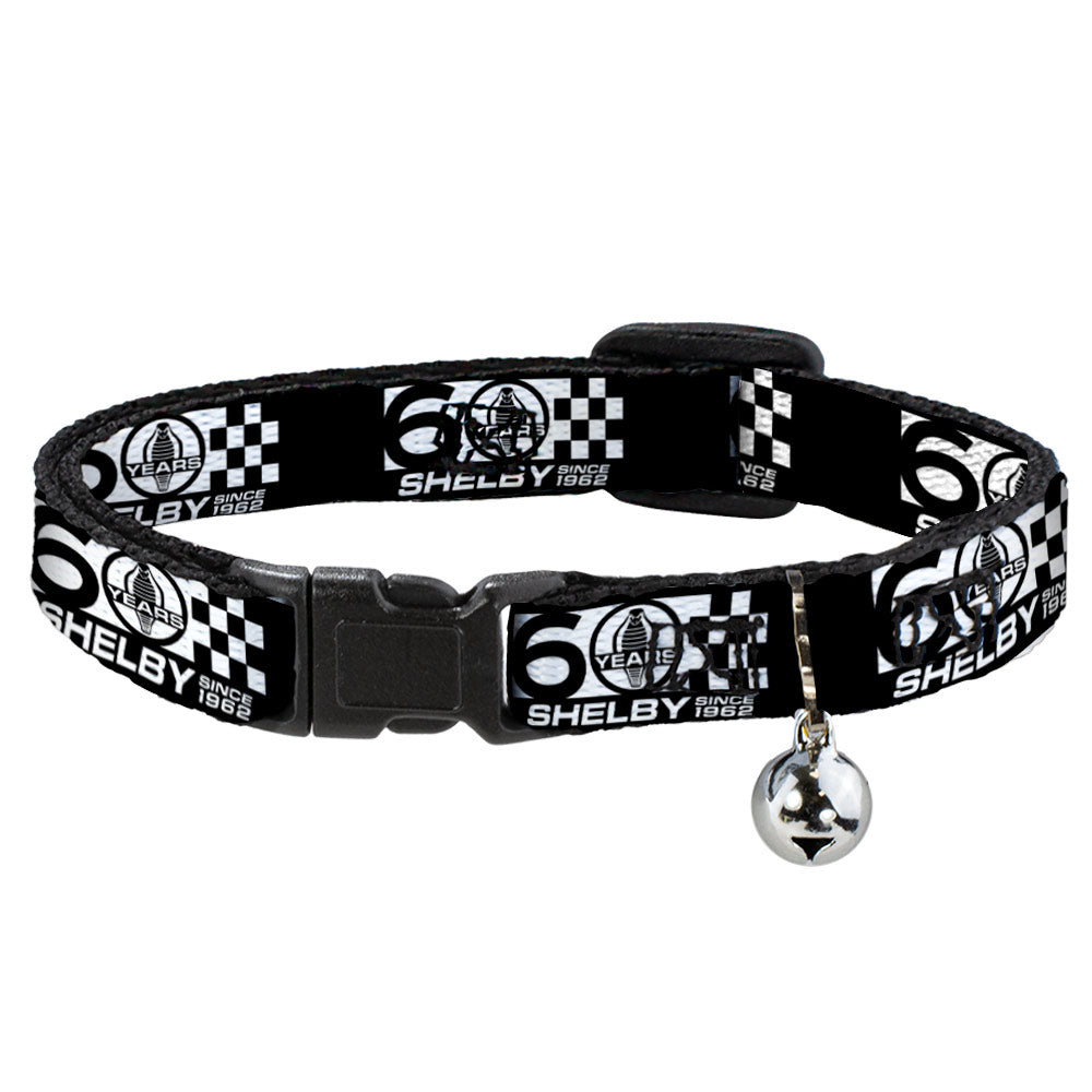 Shelby 60 Years Checkered Black & White Cat Collar Breakaway with Bell - Narrow Fits 8.5-12"