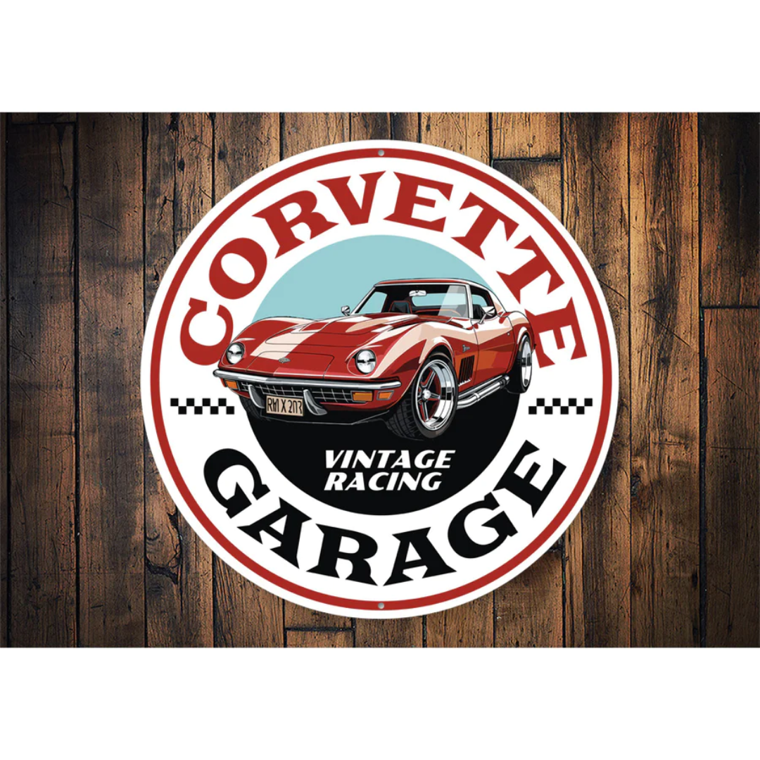 Corvette Garage Vintage Racing Aluminum Sign | Classic Auto Store Online