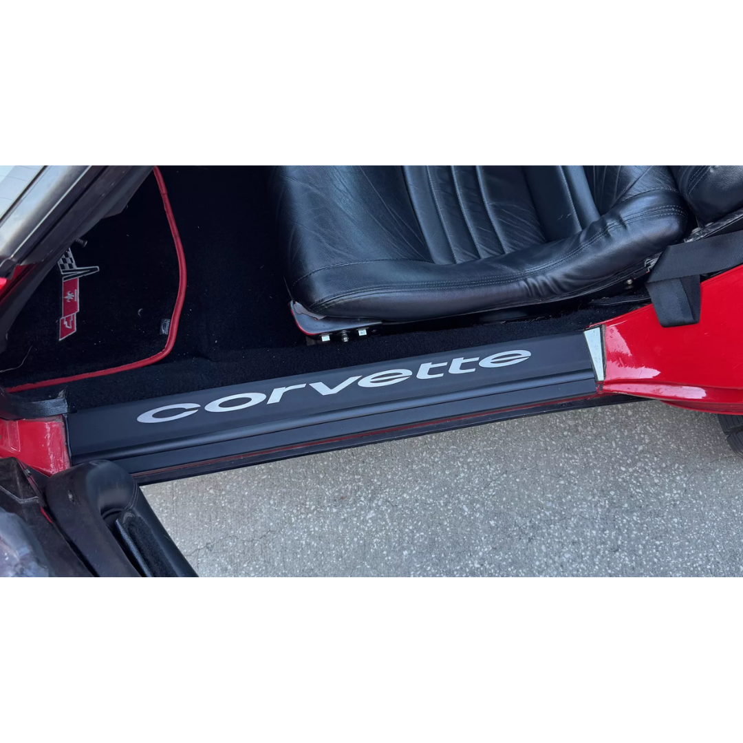 1978-1982 C3 Corvette Door Sills Textured Black Powder Coat w/Brushed Stainless Corvette Lettering 2Pc