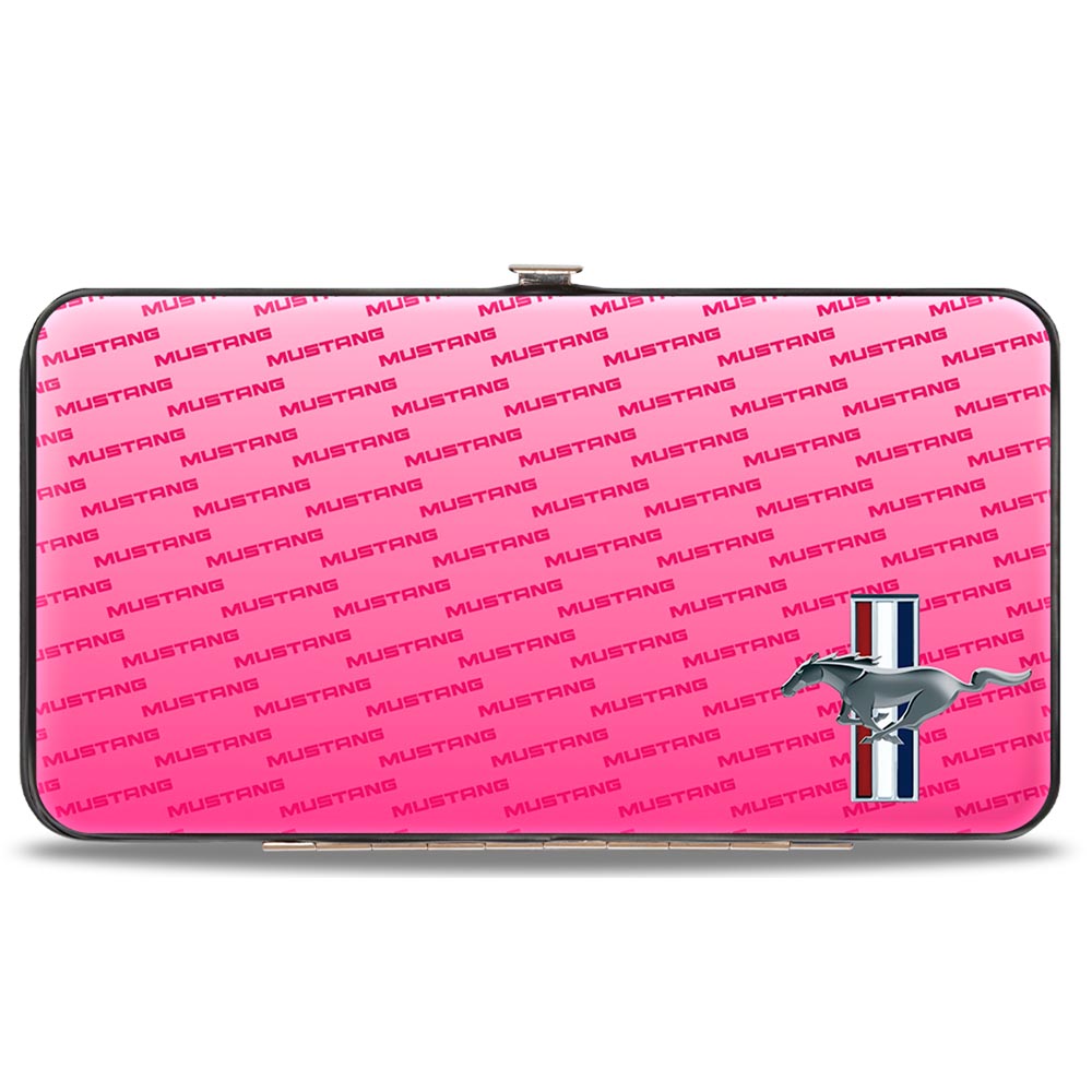 Ford Mustang Tri-Bar w/ Mustang Text Pink Hinged Wallet