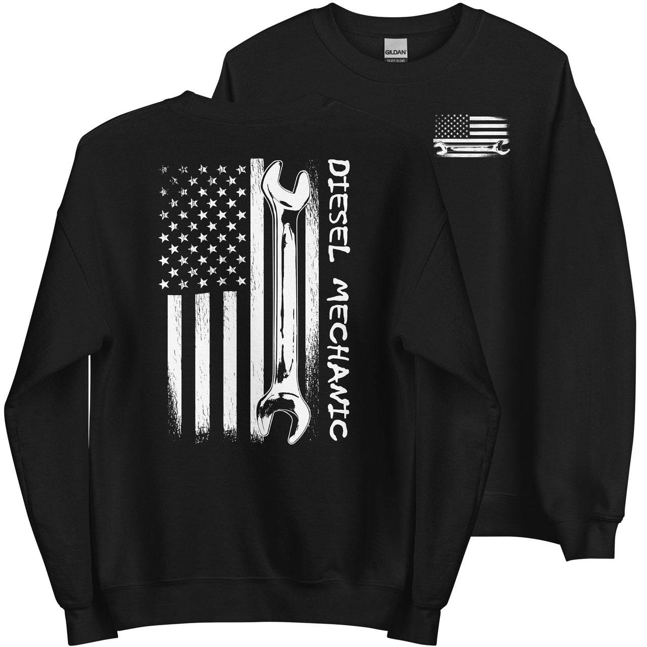 Diesel Mechanic American Flag Crew Neck Sweatshirt