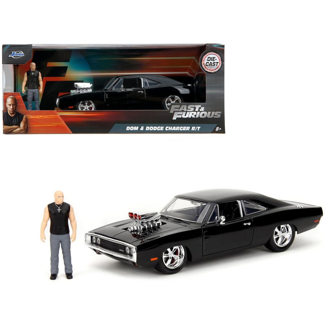 Dodge Charger R/T Black with Dom Diecast Figure "Fast & Furious" (2009) Movie "Hollywood Rides" Series 1/24 Diecast Model Car