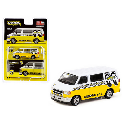 Dodge Van White and Yellow with Graphics "Mooneyes" "Global64" Series 1/64 Diecast Model