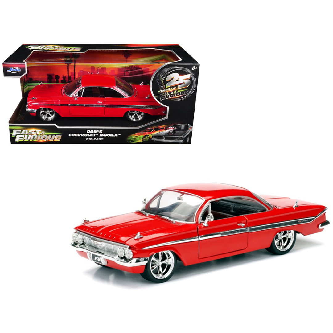 Dom's Chevrolet Impala Red "Fast & Furious F8: The Fate of the Furious" (2017) Movie "25 Years of Fast & Furious" Series 1/24 Diecast Model Car