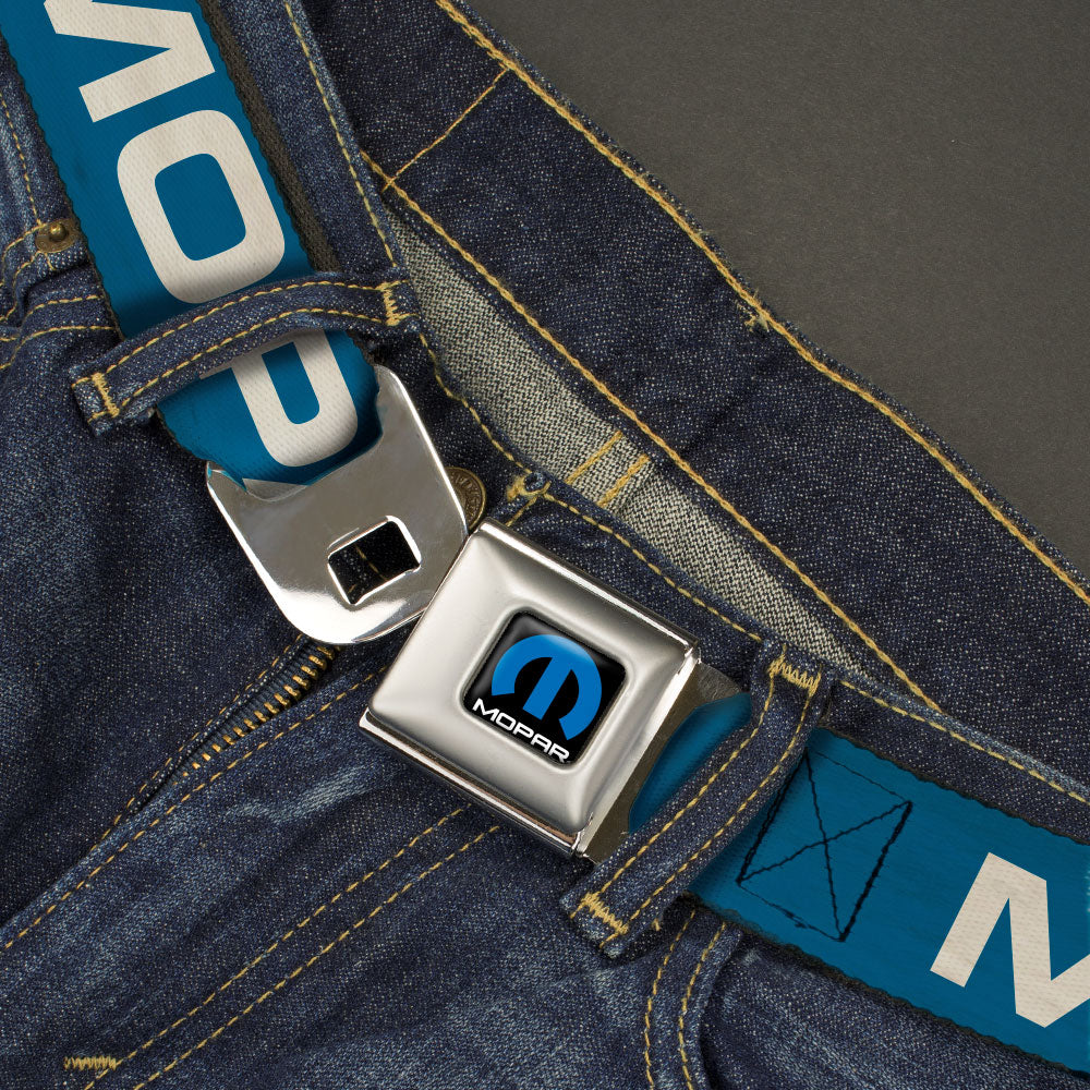 Mopar Logo Light Blue With Text Seatbelt Belt