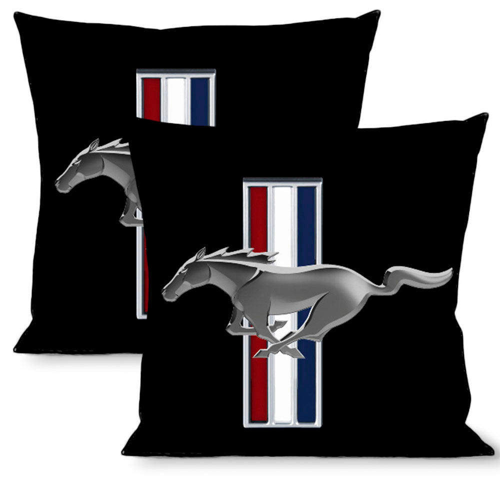 Ford Mustang Tri-Bar Logo Black Throw Pillow