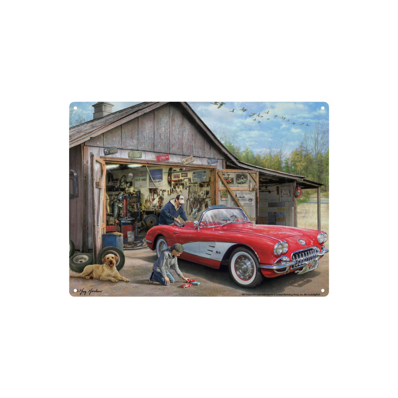 Corvette C1  16"x12" Vintage Tin Sign Wall Art by Greg Giordano – Classic Muscle Car Decor for Garage, Man Cave, Bar, or Home