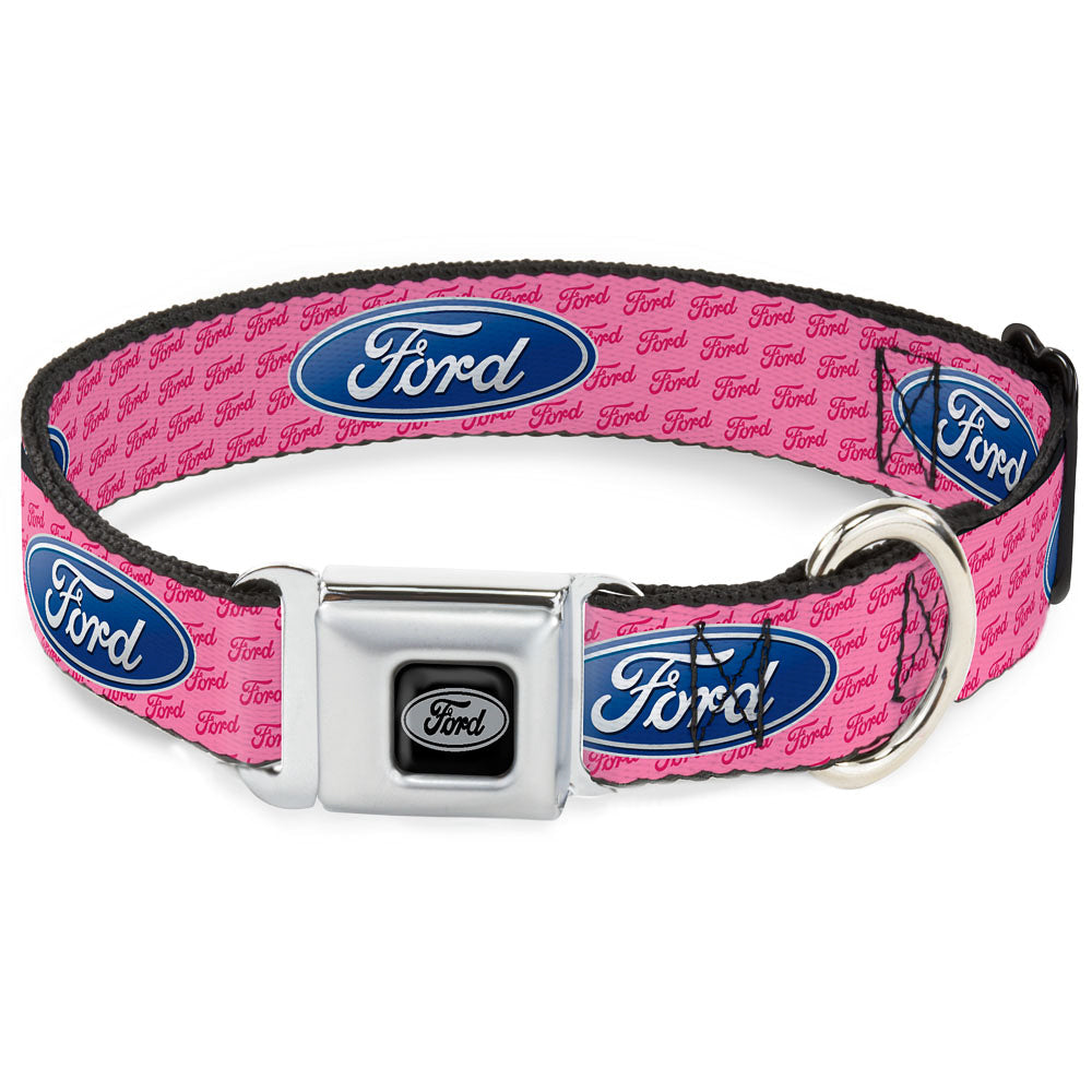 Ford Oval w/ Script Text Pink Seatbelt Buckle Collar