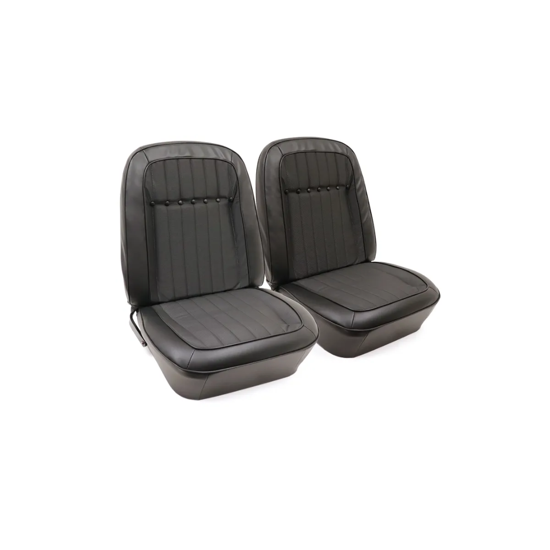 First Generation 1969 Premium Stitched Vinyl Seat Cover Set - Deluxe Interior Front Buckets - Black