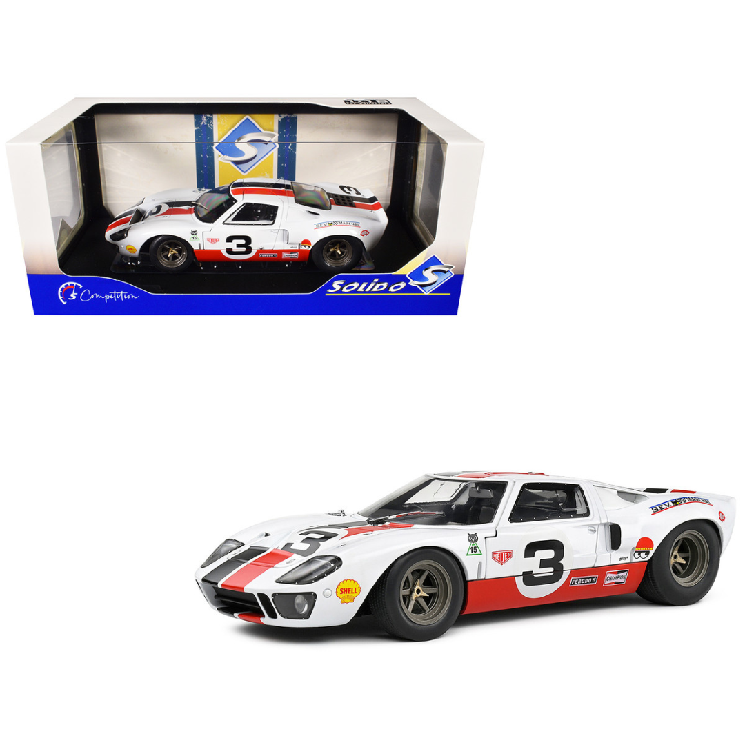 Ford GT40 MK1 #3 "Eric Dean Design" White with Red and Black Stripes "Competition" Series 1/18 Diecast Model Car