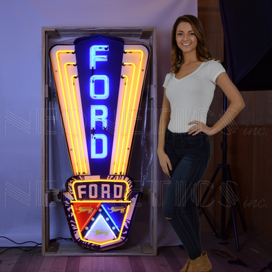 FORD JUBILEE CREST NEON SIGN IN SHAPED STEEL CAN