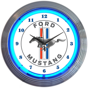 FORD MUSTANG BLUE NEON CLOCK