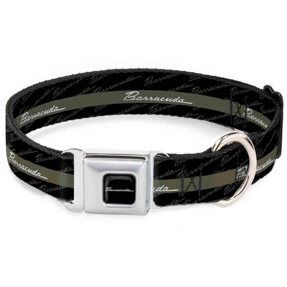 Plymouth Barracuda Script Monogram Black & Olive Seatbelt Buckle Collar