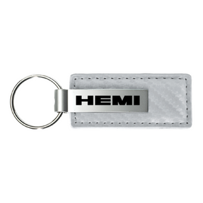 Hemi Carbon Fiber Leather Key Fob in White