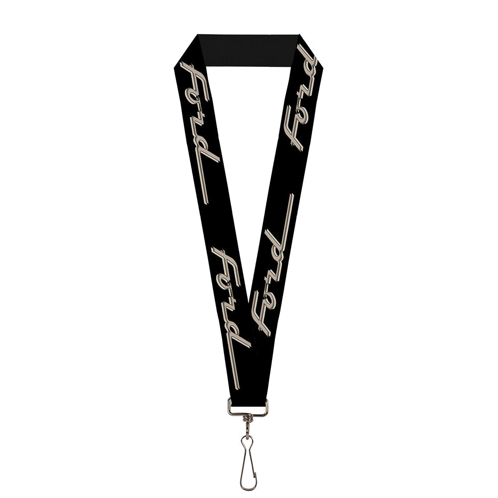 Ford Script Black Tan-Gray Lanyard - 1.0"