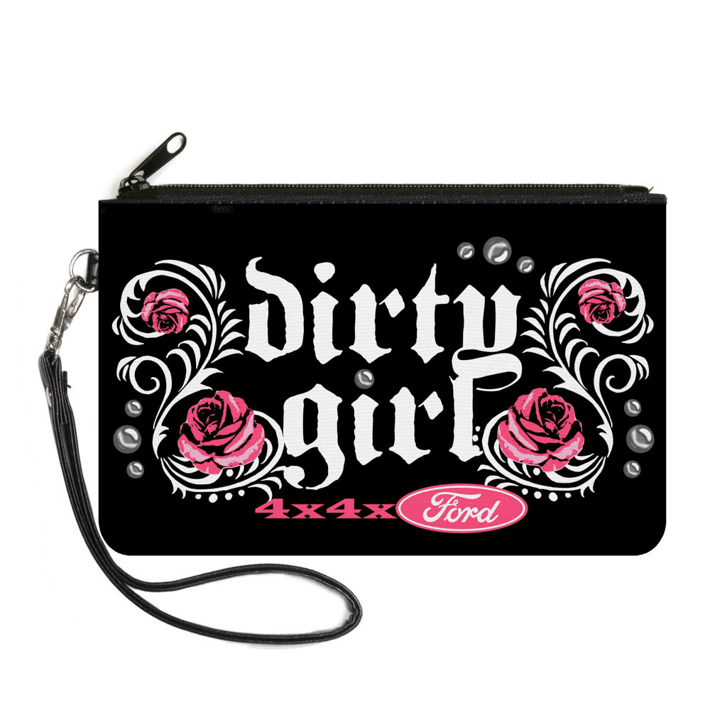 Ford Floral Dirty Girl 4X4 Black & Pink Canvas Zipper Wallet - Large