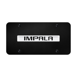 Impala Script License Plate - Chrome on Black