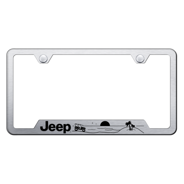 Jeep Beach Cut-Out Frame - Laser Etched Brushed