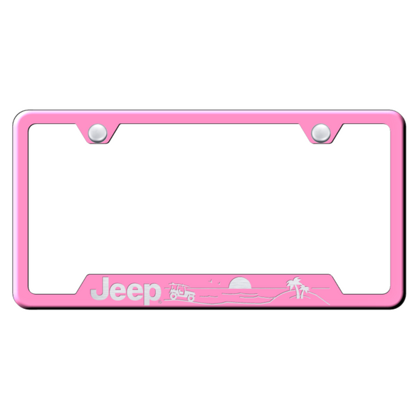 Jeep Beach Cut-Out Frame - Laser Etched Pink
