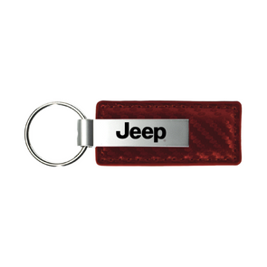 Jeep Carbon Fiber Leather Key Fob in Burgundy