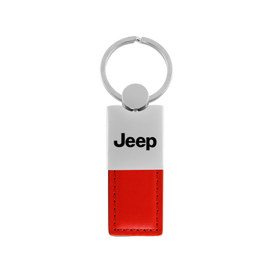 Jeep Duo Leather / Chrome Key Fob in Red